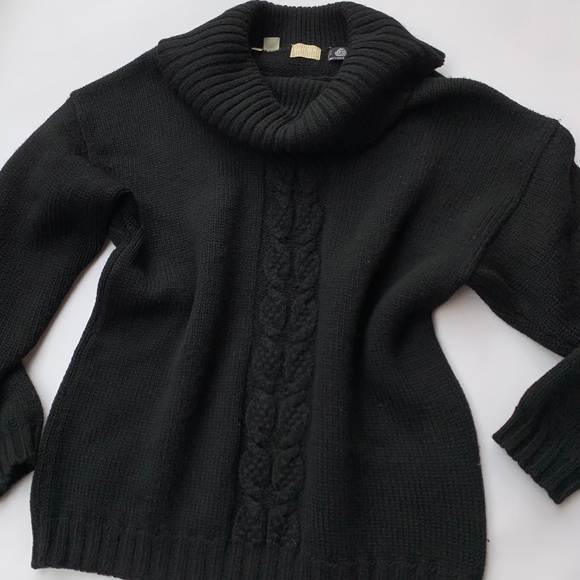 Vintage Sweaters - ❌SOLD❌ Vintage 100% Wool Oversized Black Fisherman Cable Knit Turtleneck Sweater